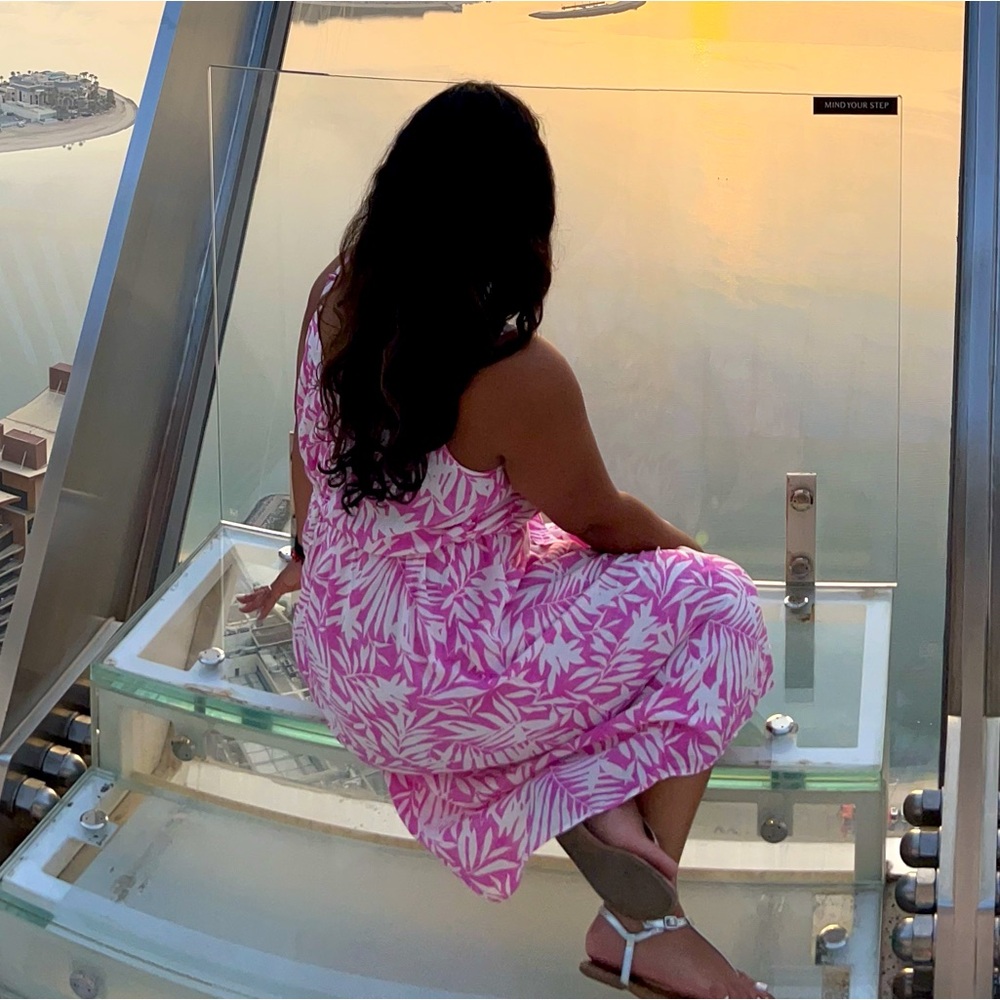 GAP Pink & White Tropical Print Tie Dress
